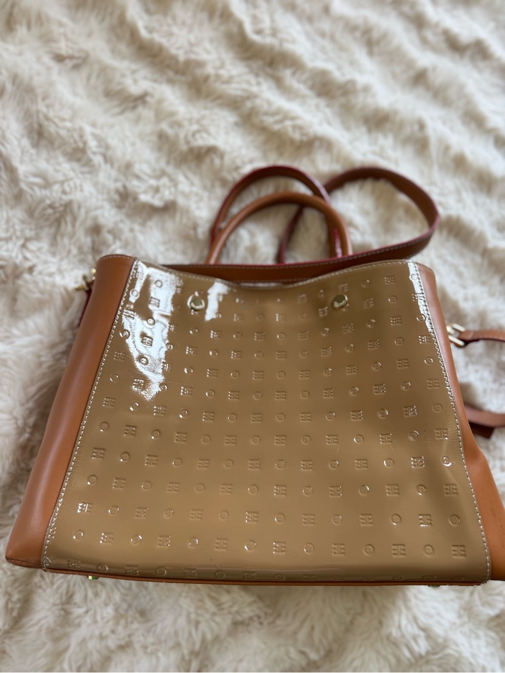 Arcadia Italy Leather Shoulder Bag Beige & Camel